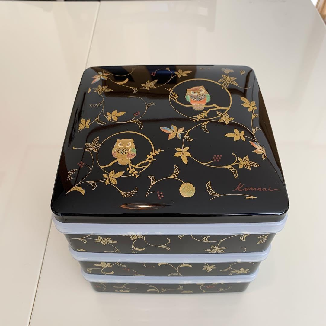 Amazon.co.jp: お重箱 三段 山本寛斎 宝朋 5.5 胴張三段重 フクロウ